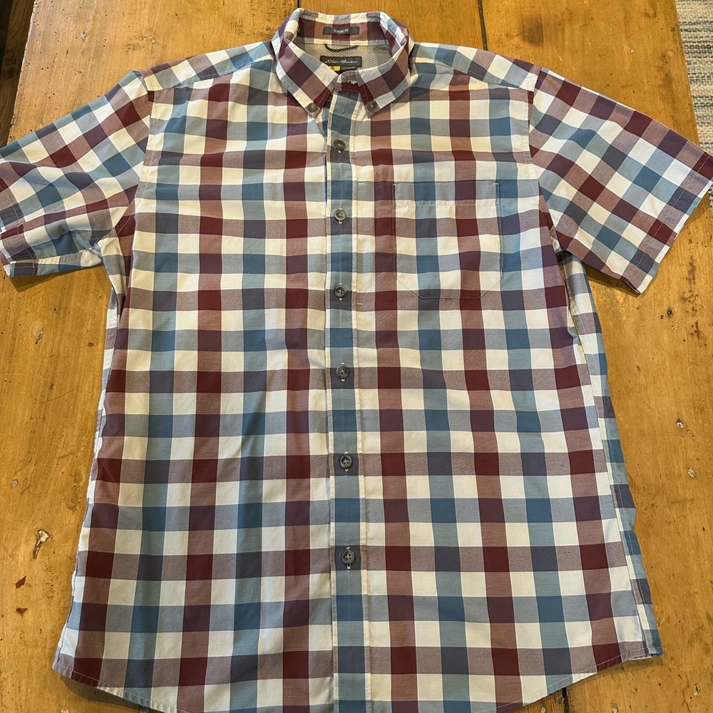 Eddie Bauer Blue and Red Plaid Casual Shirt